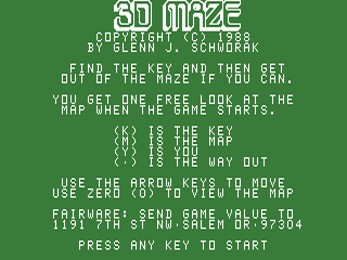 3D Maze opening screen