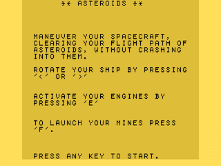 Asteroids opening screen