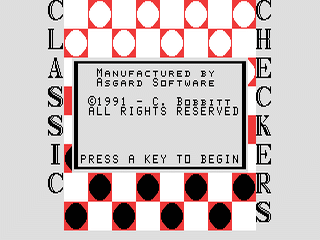 Classic Checkers opening screen