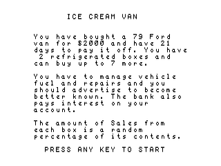 Ice Cream Van opening screen