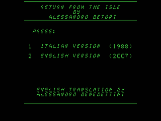 Return From The Isle opening screen