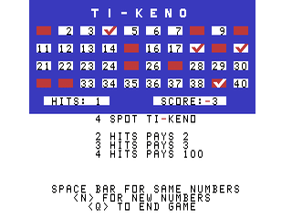 TI-KENO in-game shot