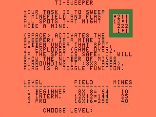TI-Sweeper opening screen