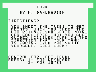 Tank opening screen